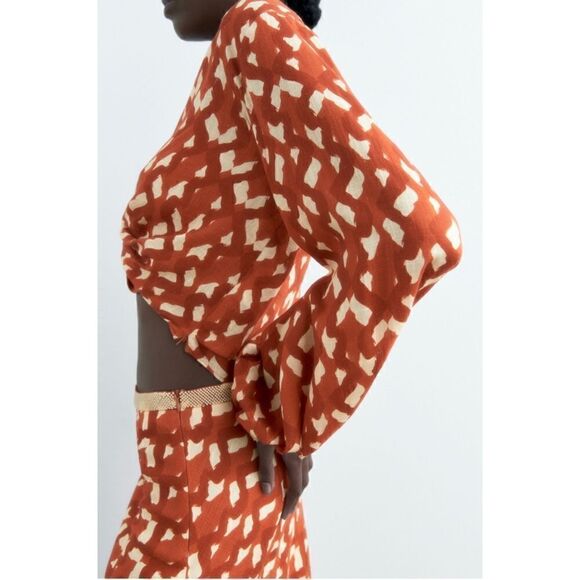 NWT Zara Printed Linen Blend Beaded Waistband High Waisted Maxi Skirt, Size XS - Picture 7 of 15